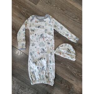 Burt's Bee Baby Gown‎ Sleep size 0-6 Months with Hat Hedgehog Mushrooms #7